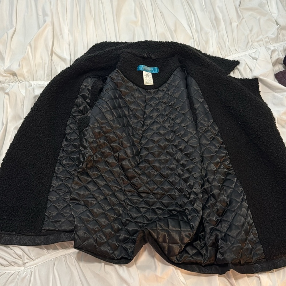 Buttons womens medium fuzzy vest mixed materials zipper full length black - Picture 7 of 7